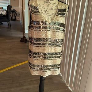 Coldwater Creek tan and black sequins top XL